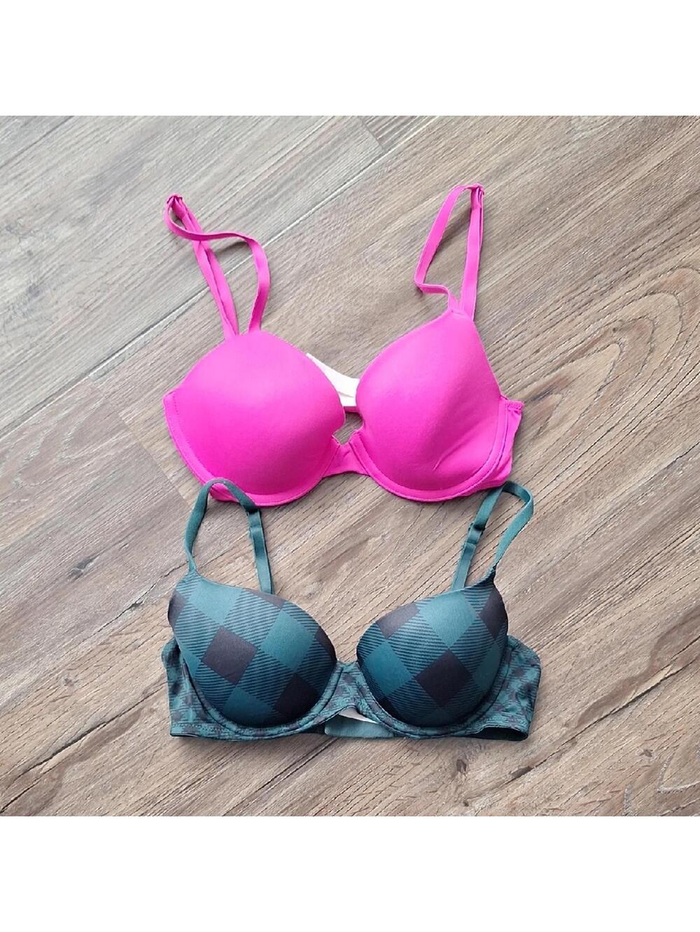 Pink Victorias Secret Green And Pink Bras Size 32C (2)